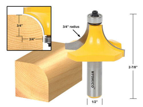 3/4" Radius Round Over Edge Forming Router Bit - 1/2" Shank - Yonico 13168