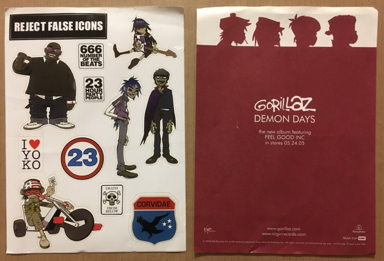 Gorillaz Rare Promo Vinyl Sticker Sheet App 8x11 For Demon Cd 12 Individual Blur