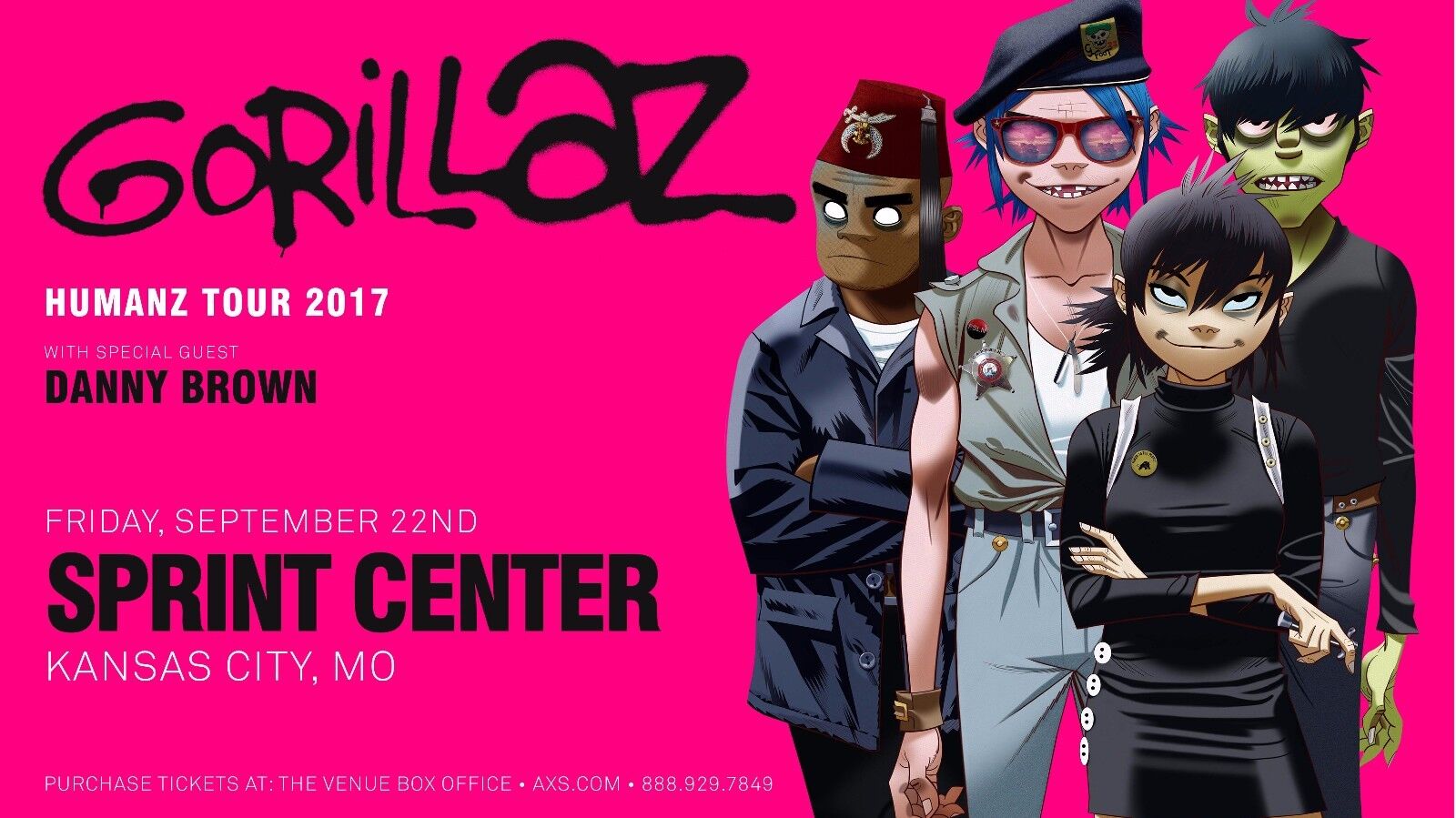 Gorillaz "humanz  Tour 2017" Kansas City Concert Poster - Damon Albarn, Alt Rock