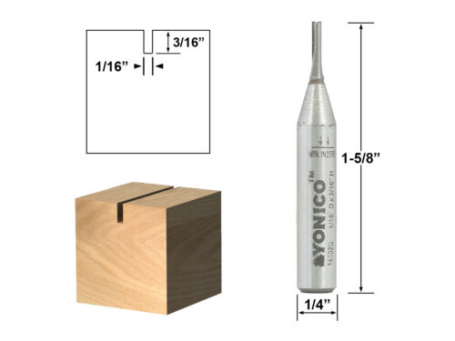 1/16" Diameter Carbide Insert Straight Router Bit - 1/4" Shank - Yonico 14002q