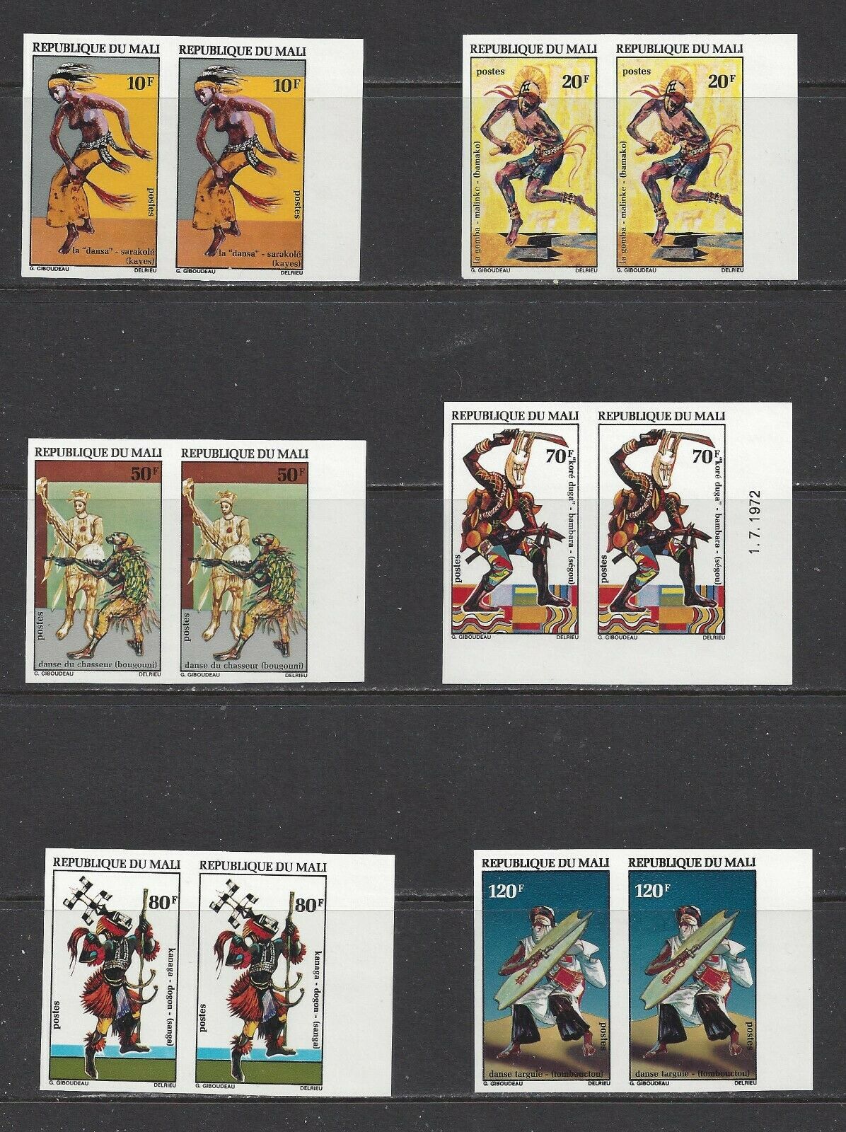 Mali - 175 - 180 - Mnh - Imperf Pairs - 1972 - Folk Dances